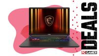 An MSI Vector 16 HX AI 16 gaming laptop on a custom PC Gamer deals background.