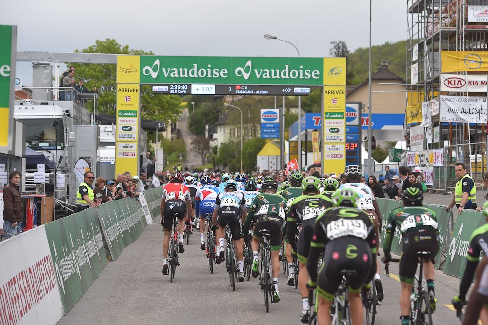 The peloton rides during stage 3 of Tour de Romandie