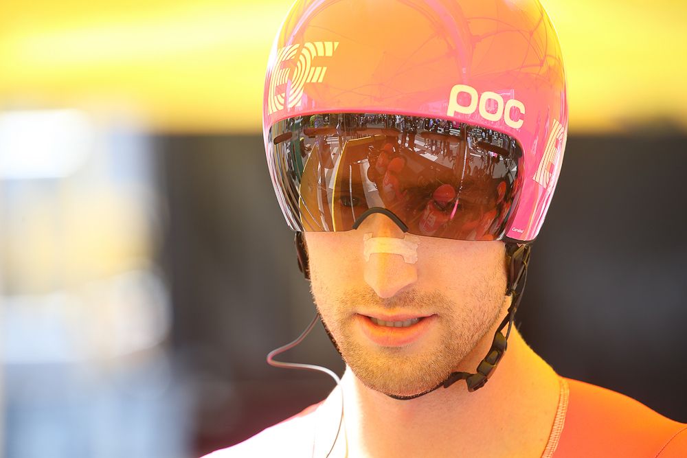 Taylor Phinney prepares to start the stage 3 team time trial