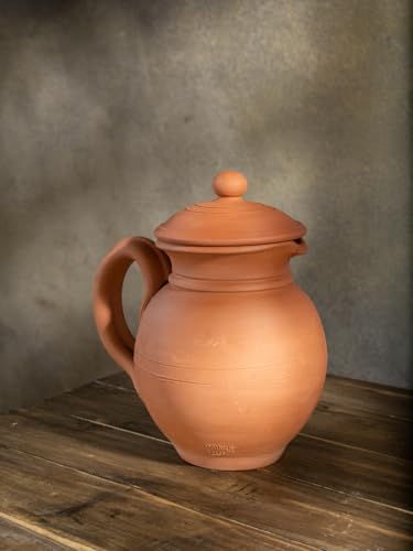 Village Decor Handmade Clay Water džbán - přírodní netoxický unglazed carafe | Kapacita 50 oz pro zdravé pití