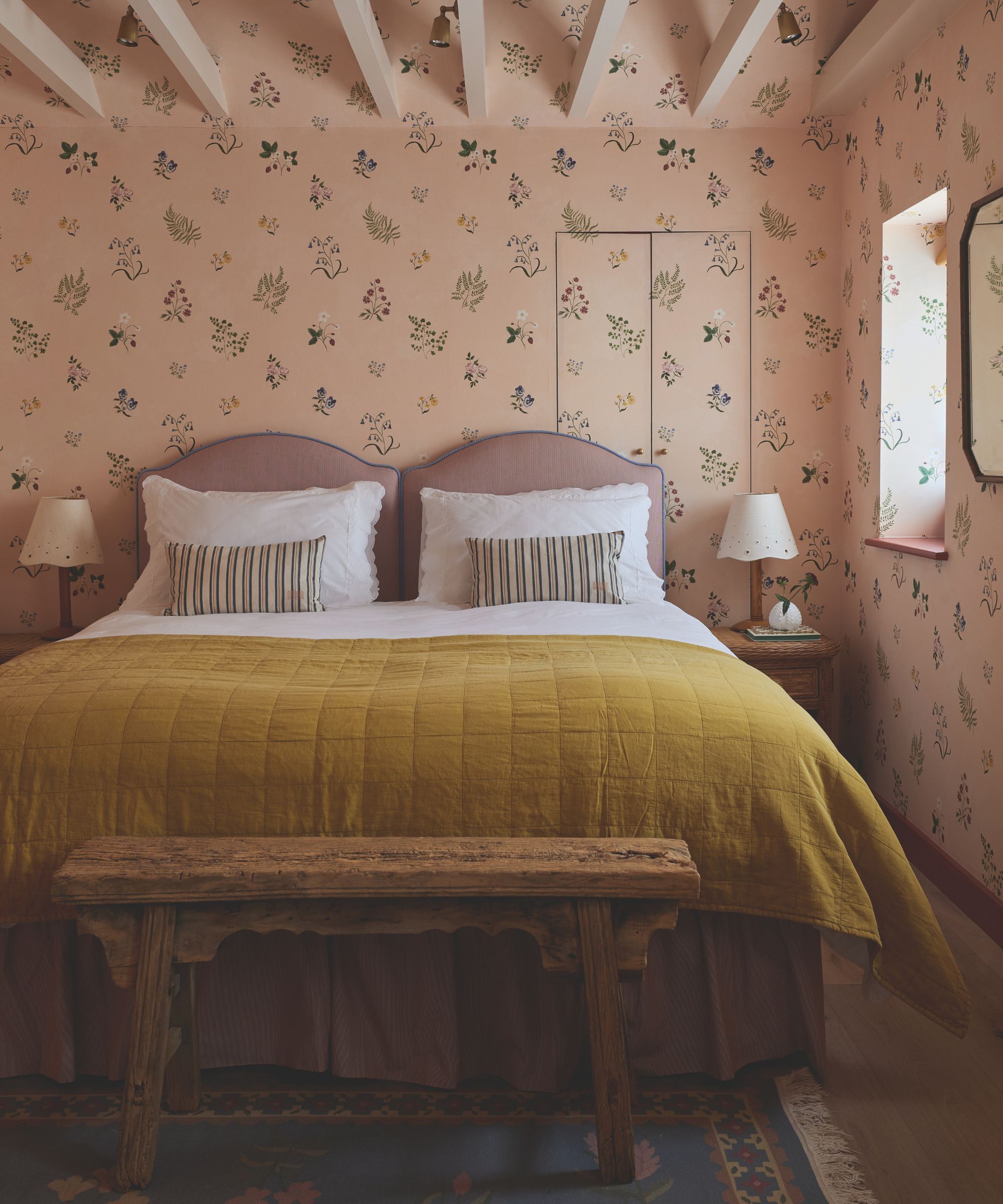 Floral wallpaper in romantic bedroom