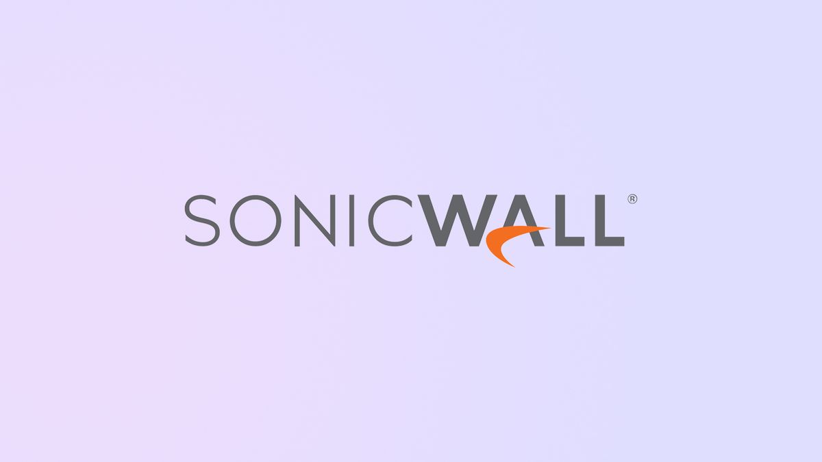 SonicWall logo on a pink and purple gradient background