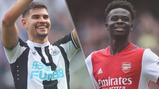 Bruno Guimaraes of Newcastle United and Bukayo Saka of Arsenal could both feature in the Newcastle vs Arsenal live stream