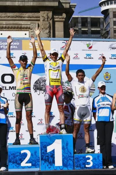 The top three on general classification (l-r): Jose Daniel Rincon, Oscar Sevilla and Gregorio Ladino.
