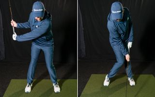 PGA pro Gareth Lewis demonstrating this split-handed drill that will help you get a feeling for using the bigger muscles to create power in the golf swing