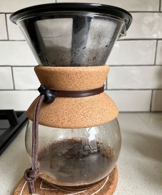 Making pour over coffee with gooseneck kettle