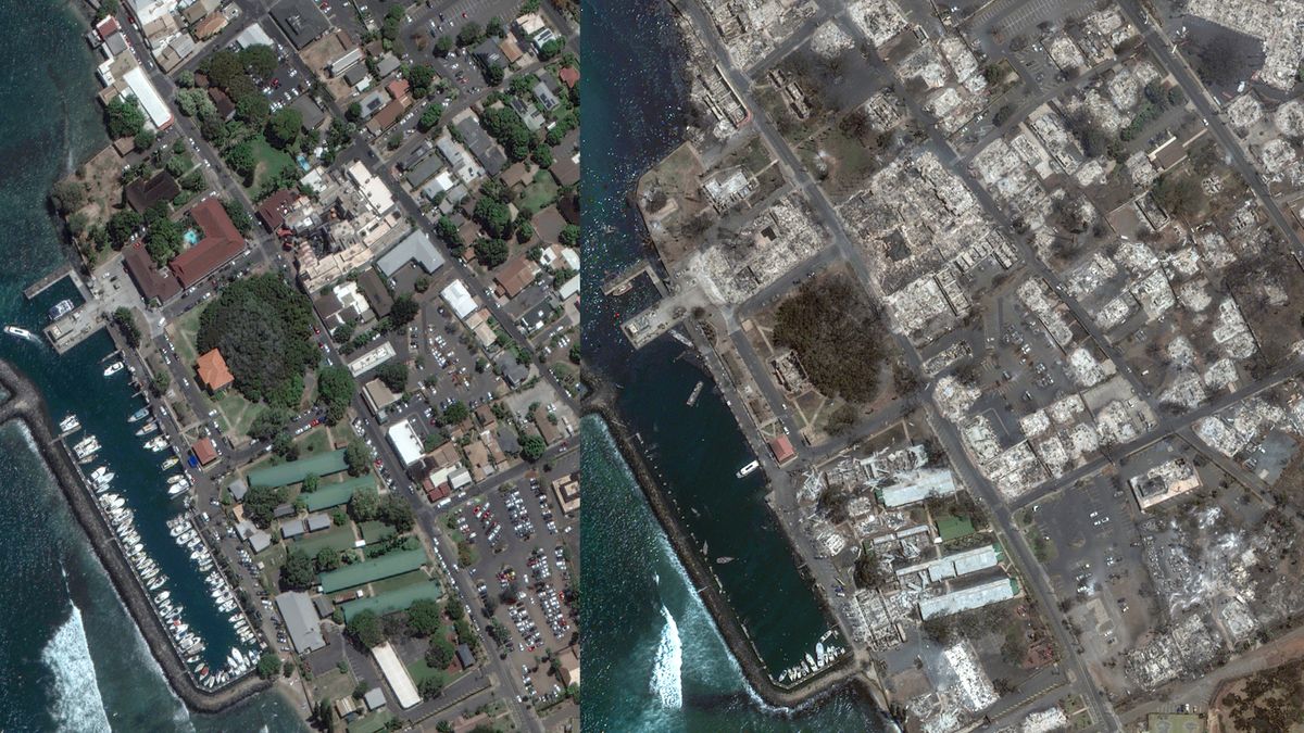 Images of the Hawaiian town of Lahaina taken by the U.S. Earth-observation company Maxar Technologies before and after a devastating fire that hit the region in August 2023.