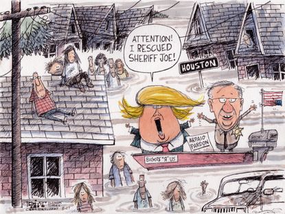 Political cartoon U.S. Trump hurricane Harvey Arpaio