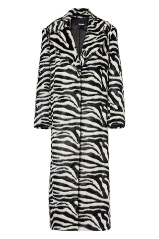 Zebra-Print Faux Fur Coat