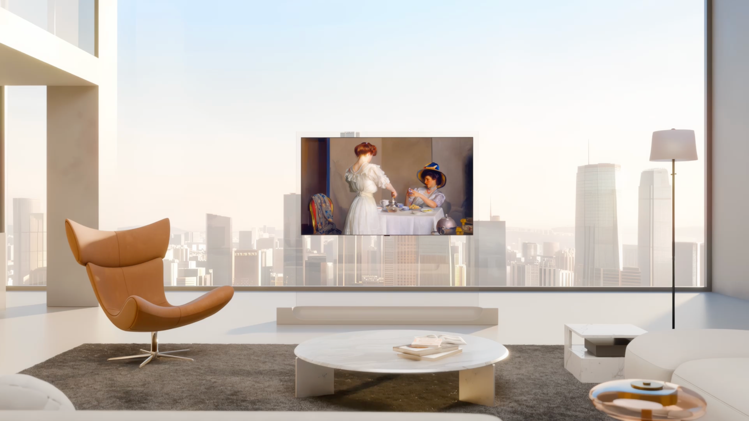 a LG wallpaper TV in a modern, minimalist interior scheme
