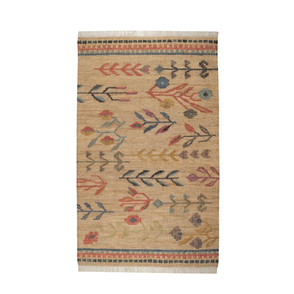 Folk Floral Kilim Handwoven Jute Rug