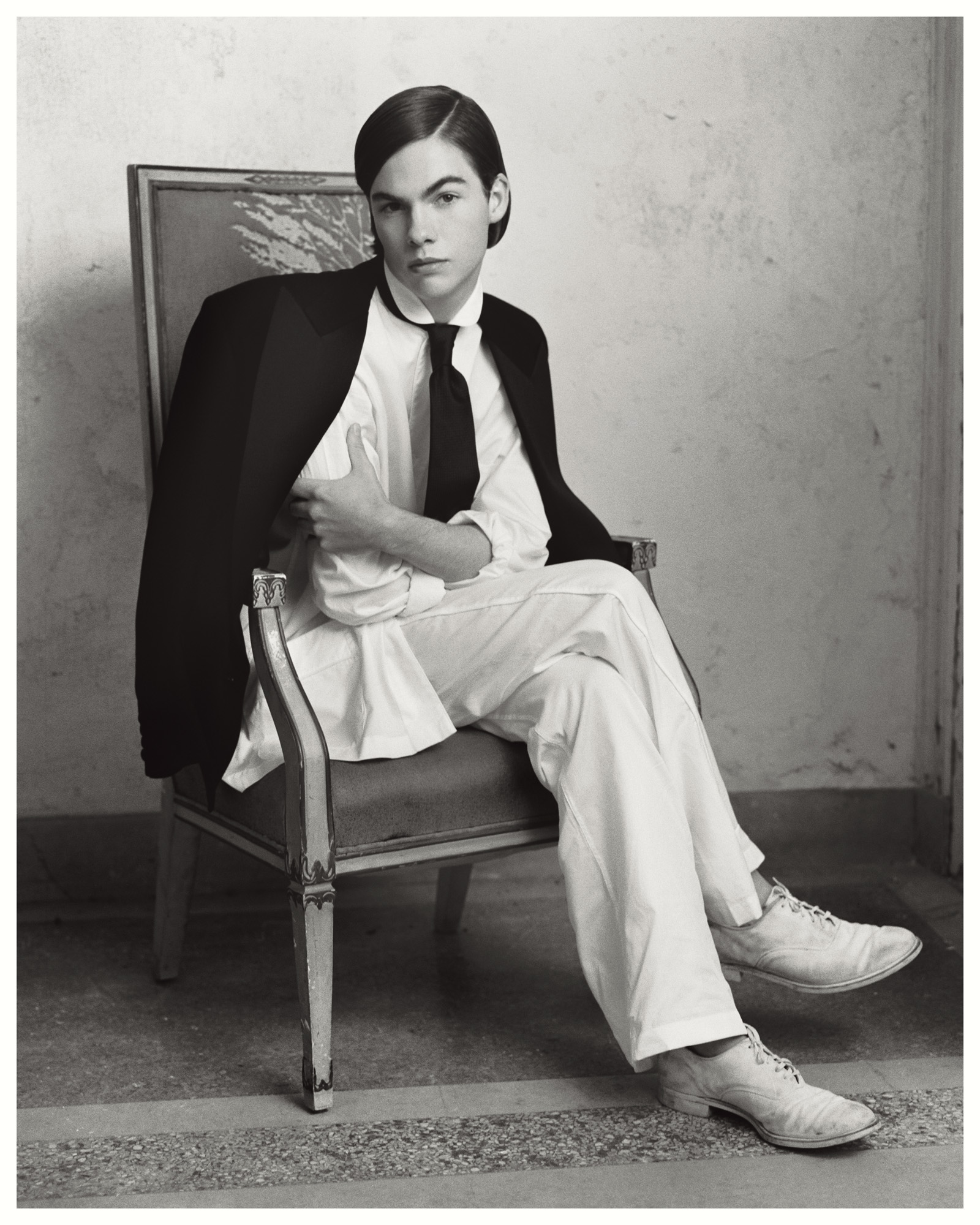 Model Justin Scott, styled by Joe McKenna and photographed by Meisel for L’Uomo Vogue’s December 1993 issue