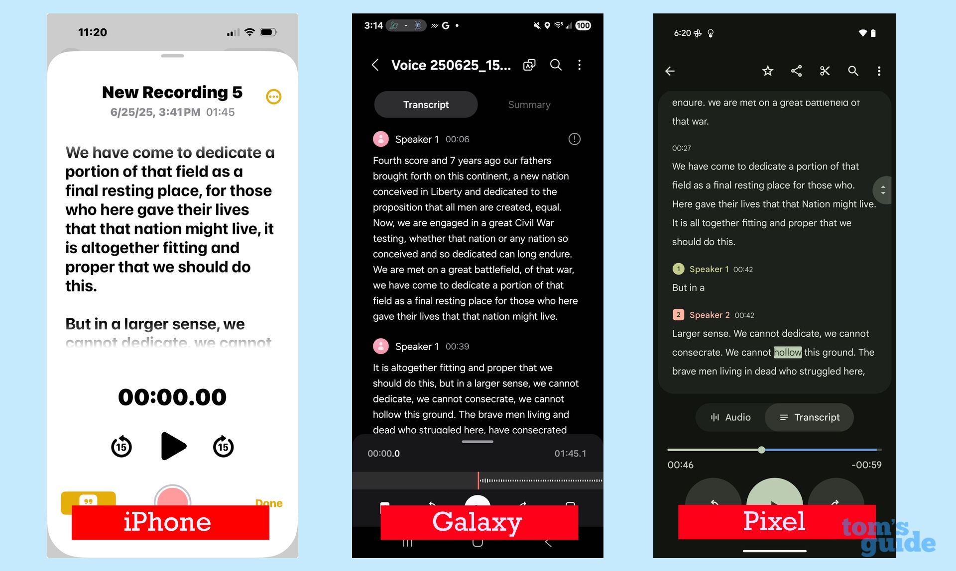 Voice recording transcript on iPhone Galaxy and Pixel phones
