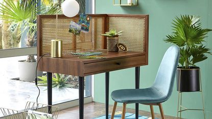 Working from home set up La Redoute NOYA Vintage Desk in green room
