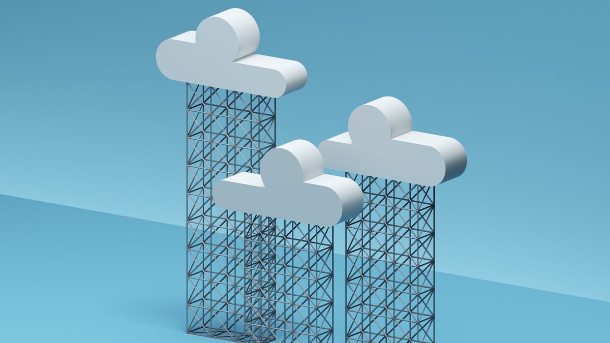 Three clouds supported by metal framework structure 