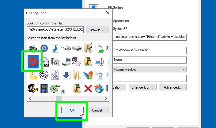 how to create a kill switch - change icon
