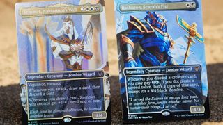 Aetherdrift Commander cards on a desert background