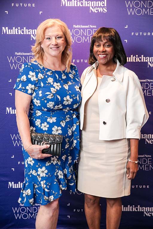 Wonder Woman Robin Thomas, EVP, content strategy &amp; research, Hallmark Media, with Hallmark Media CEO Wonya Lucas.
