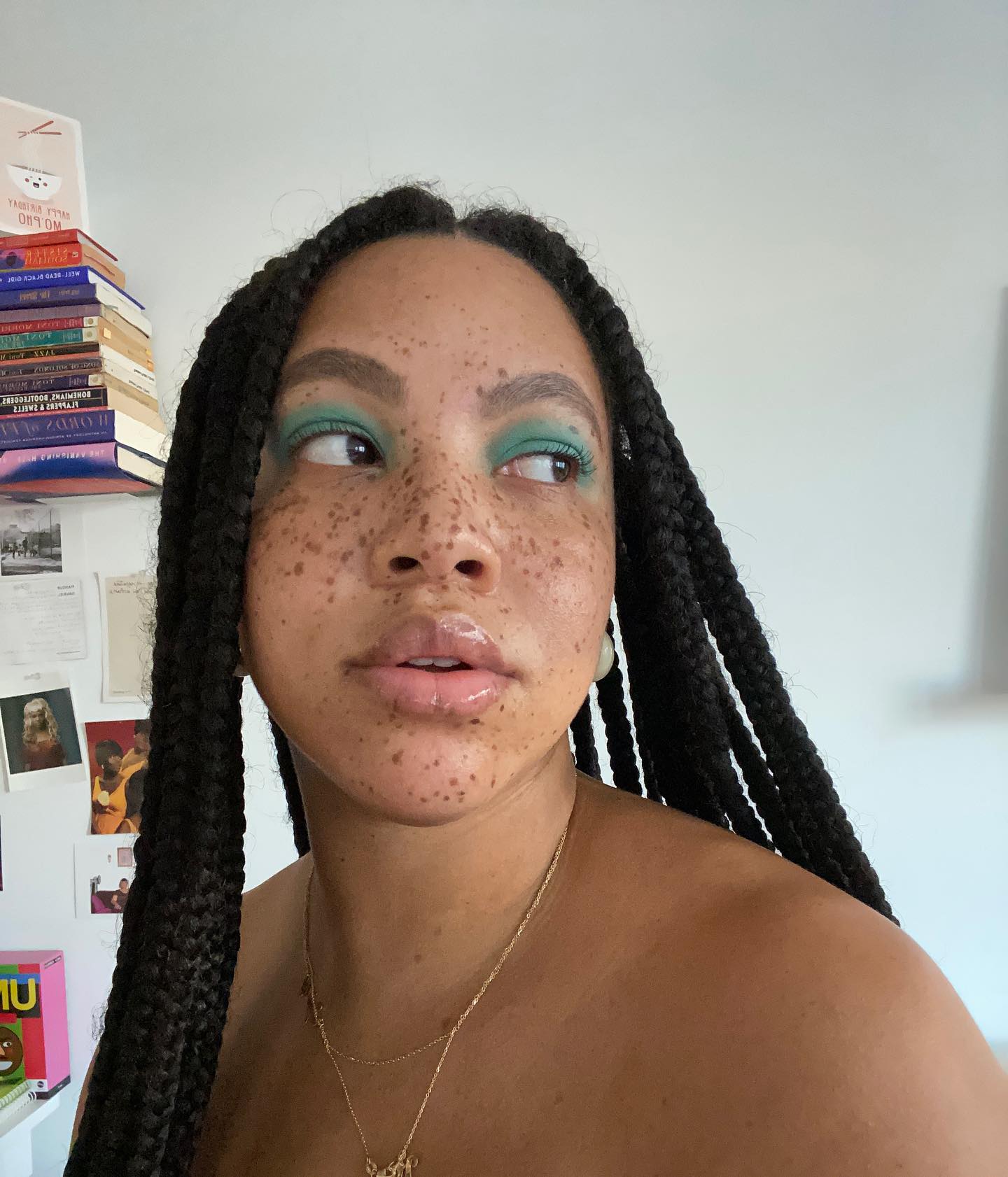 Yaminah Mayo wearing aquamarine eyeshadow