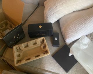 Marshall Emberton II Speaker out of box, photo of packaging and box contents