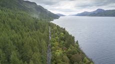 Aerial view of runners competing in the Loch Ness Marathon