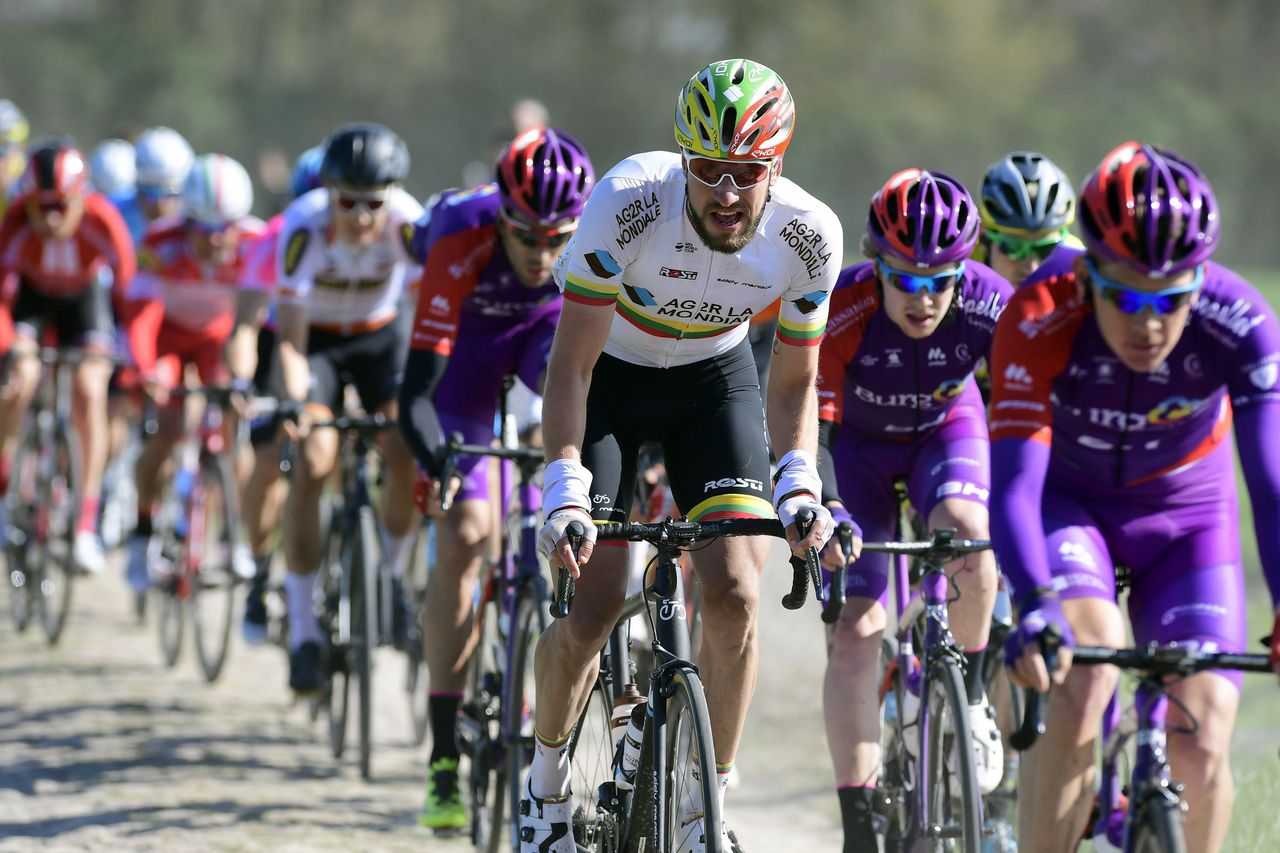 Lithuanian champion Gediminas Bagdonas rides in the peloton