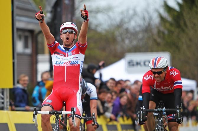 Alexander Kristoff (Katusha) wins stage 1 at the Glava Tour of Norway ahead of Edvald Boasson Hagen (Sky)