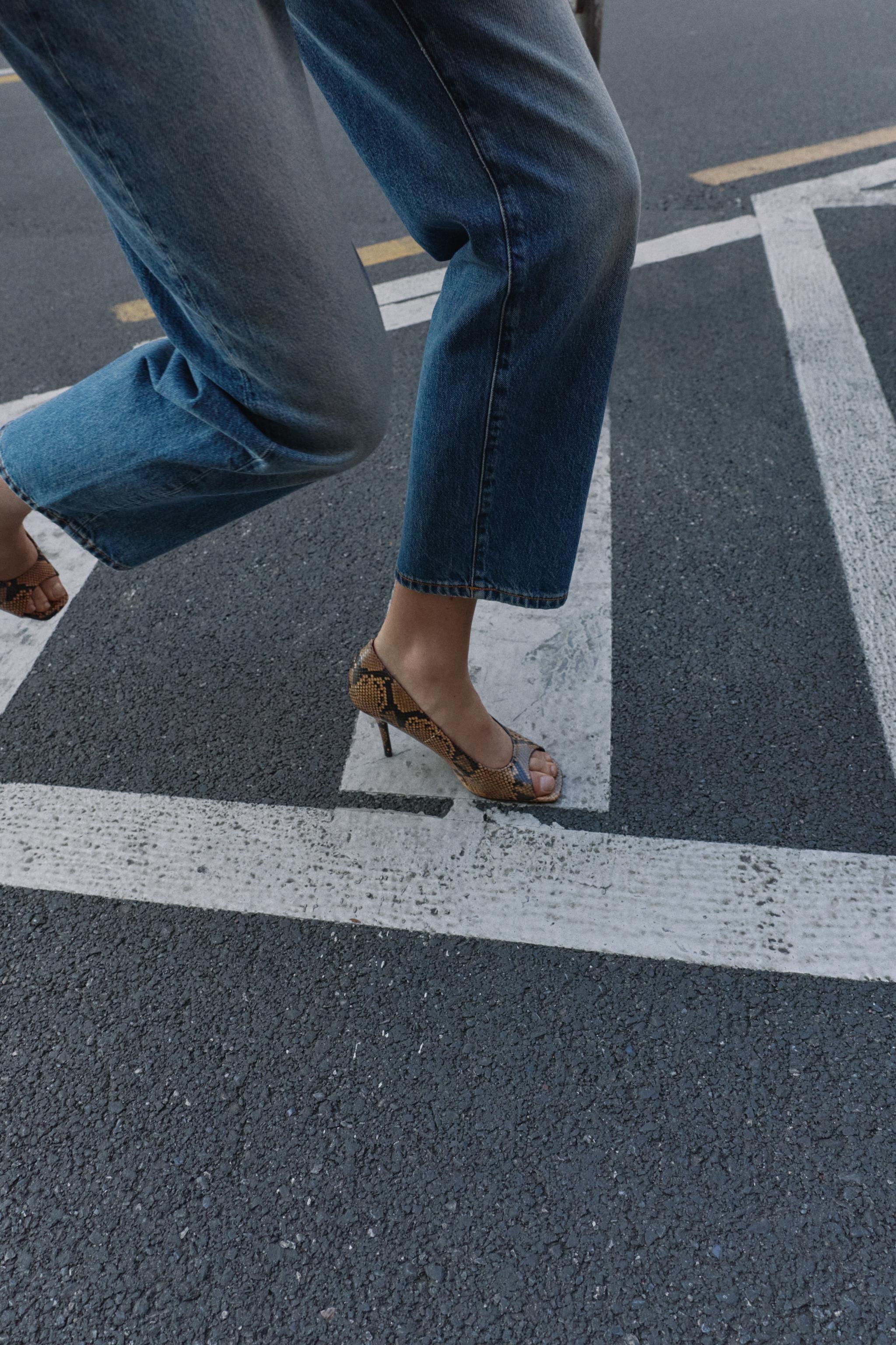 zara, ANIMAL PRINT OPEN POINTED TOE SHOES
