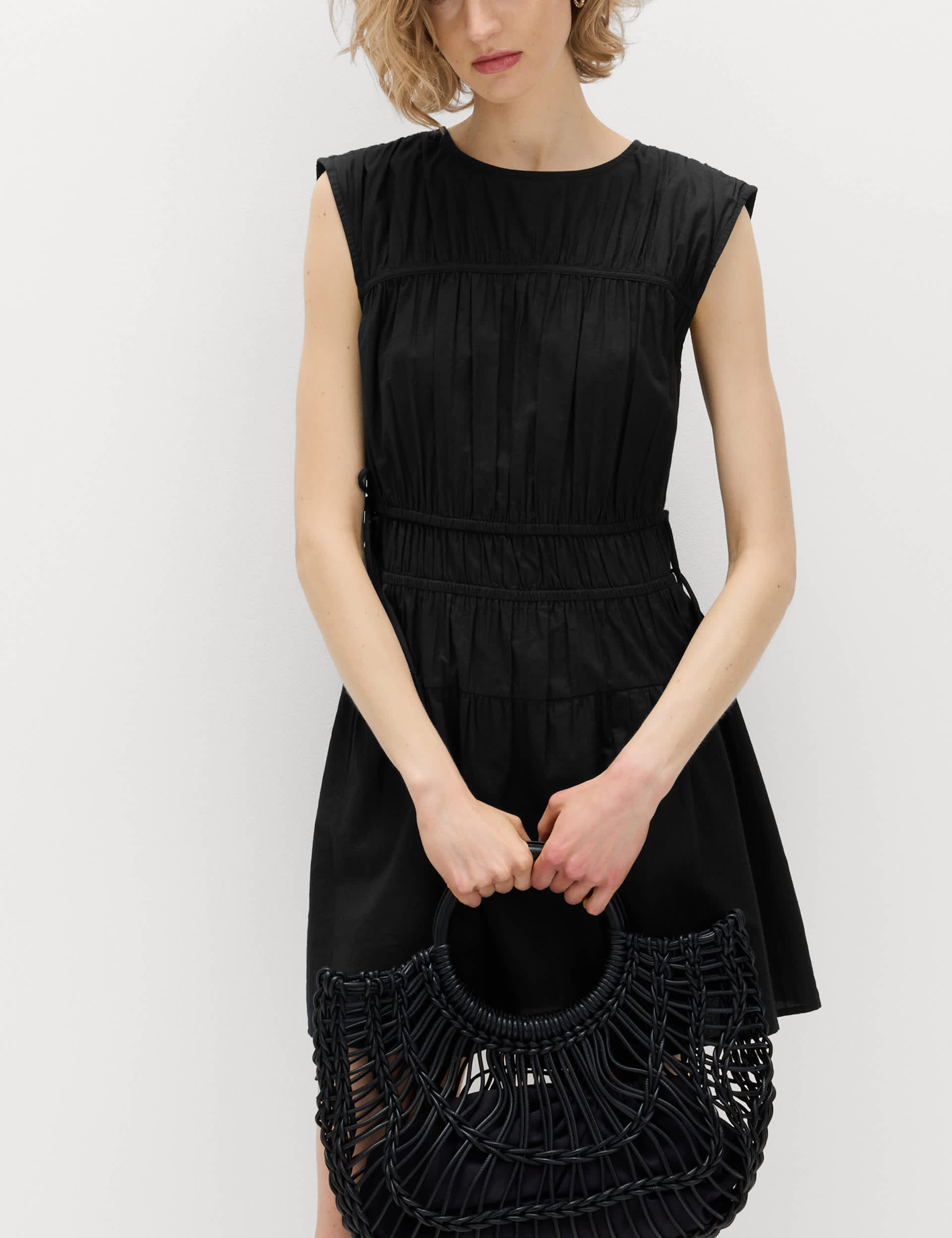 Pure Cotton Tie Detail Mini Waisted Dress