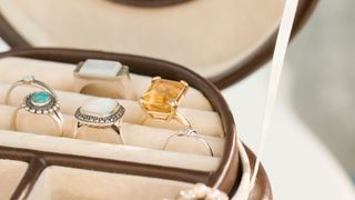 stock image of rings in a jewellery box