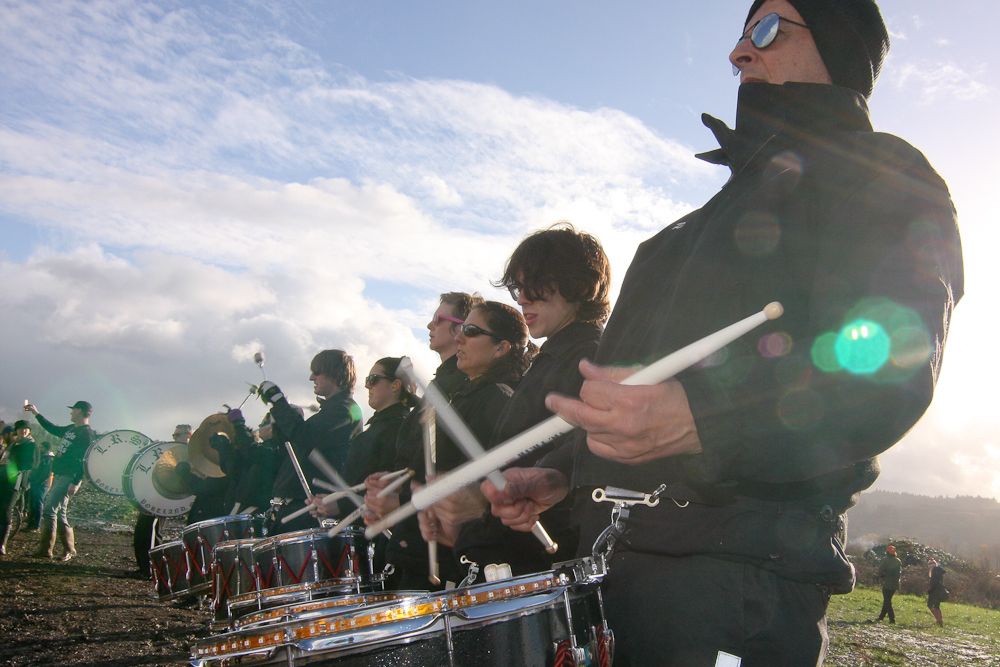 A drum corps beat out a rhythm for the day's races at SSCXWC 2016 in Portland