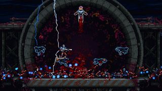 In Iron Meat, the protagonist stands on a human corpse as it's being levitated by an enemy boss's telekinetic powers.
