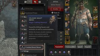 Diablo 4 Crushed Beast bones inventory menu block