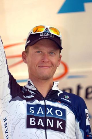 Matti Breschel smiles on the podium, the season is almost over