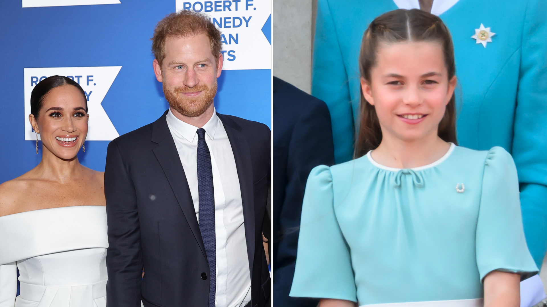 Meghan Markle wears a white dress and Prince Harry wears a black suit, as their daughter, Princess Lilibet makes a cameo on Meghan's Instagram account carrying a Jellycat rainbow bag from one of cousin Princess Charlotte's favorite toy brands