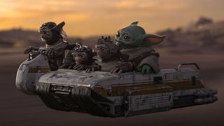 Grogu riding with the Anzellans in The Mandalorian and Grogu