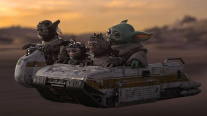 Grogu riding with the Anzellans in The Mandalorian and Grogu