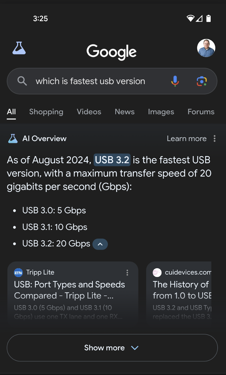 which USB is fastest - bad Google AI overview