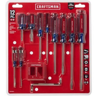 12-piece set of mixed Craftsman screwdrivers in red packaging