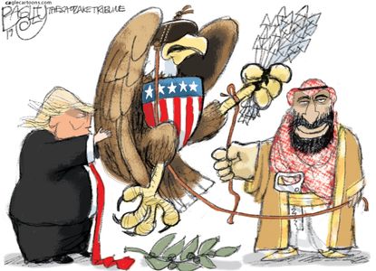 Political Cartoon U.S. Trump Gives Saudi War Bird
