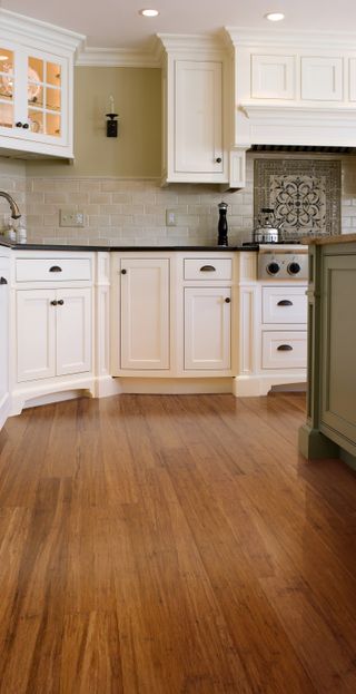 traditional wooden bamboo flooring in a kitchen