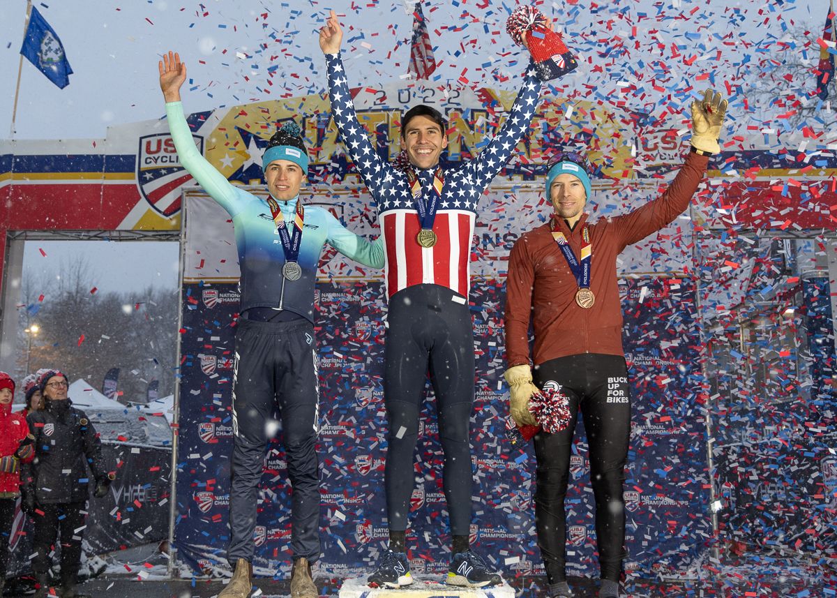 Curtis White (Steve Tilford Foundation Racing) 1st, Eric Brunner (Blue Competition p/b Build) 2nd, Kerry Werner (Kona Adventure Team).
