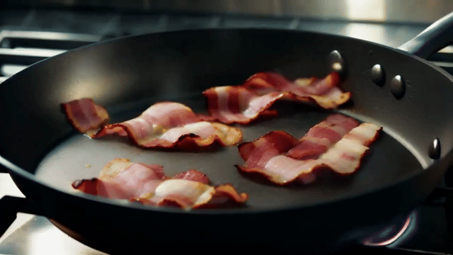 Bacon sizzling AI video