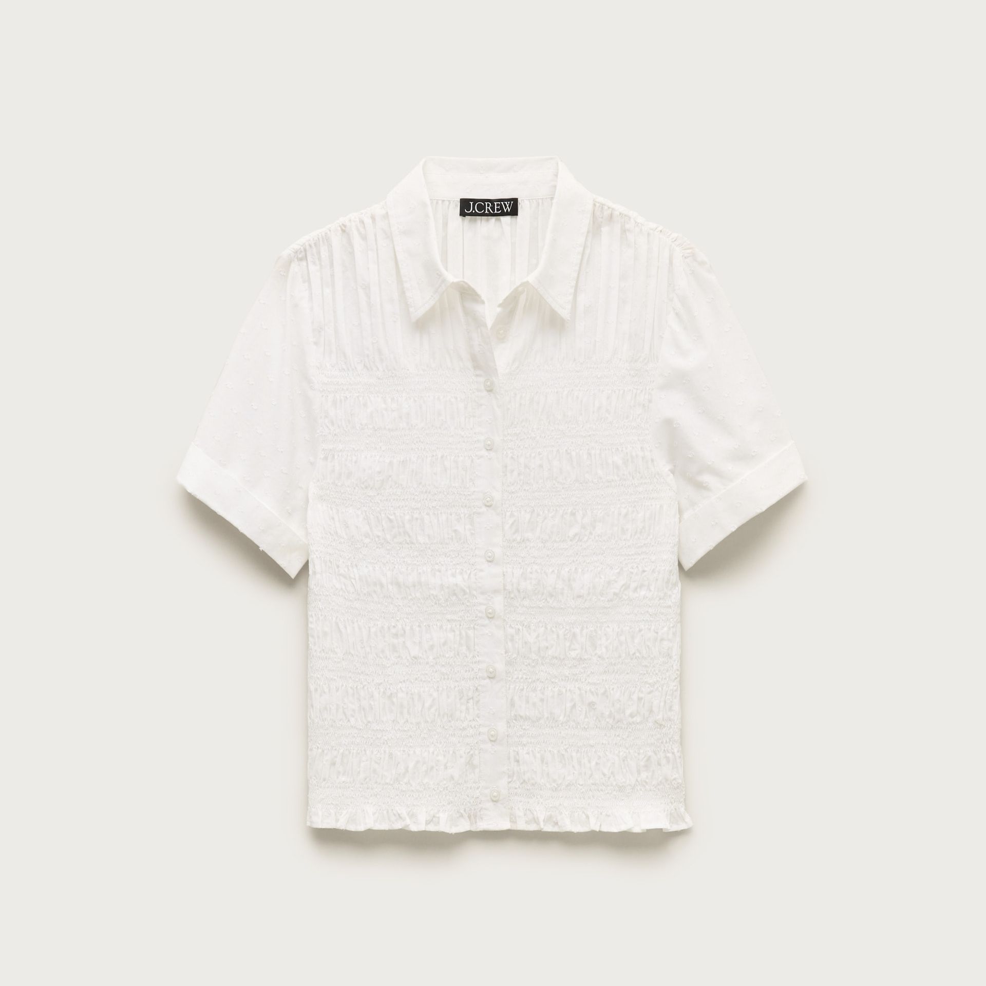 Smocked Button-Up Short-Sleeve Shirt