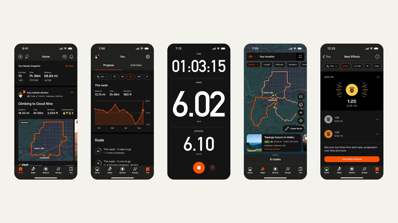 Strava app screenshots featuring the new modes announced at Camp Strava 2024