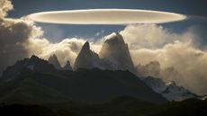 An eerie lenticular cloud forms over El Chalten mountain in Argentina