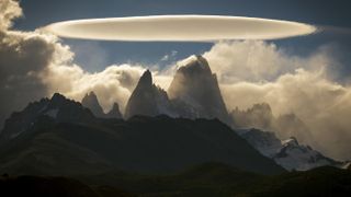 An eerie lenticular cloud forms over El Chalten mountain in Argentina