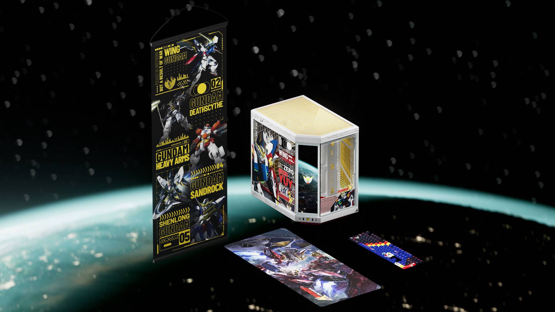 Official promo image of the Gundam Wing Collection by HYTE and Bandai Namco.