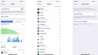 A trio of iPhone XS Max battery information screenshots