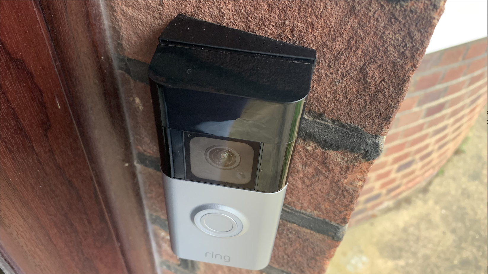 Ring Battery Video Doorbell Pro fitted on a brick wall